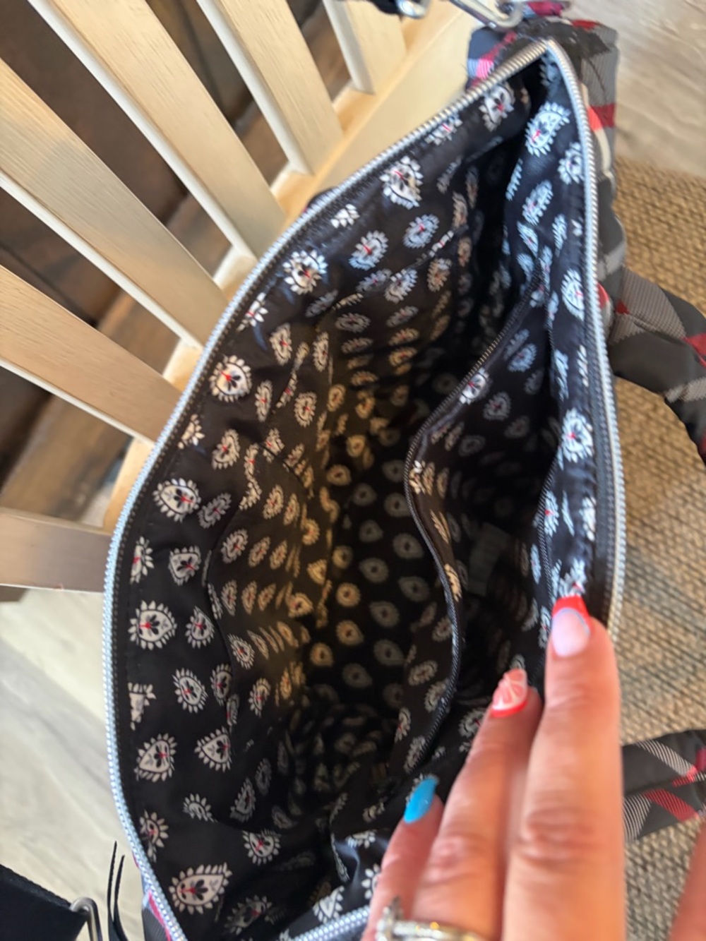Vera Bradley Plaid Quilted Tote Bag in Black, Gray & Red - Picture 3 of 6